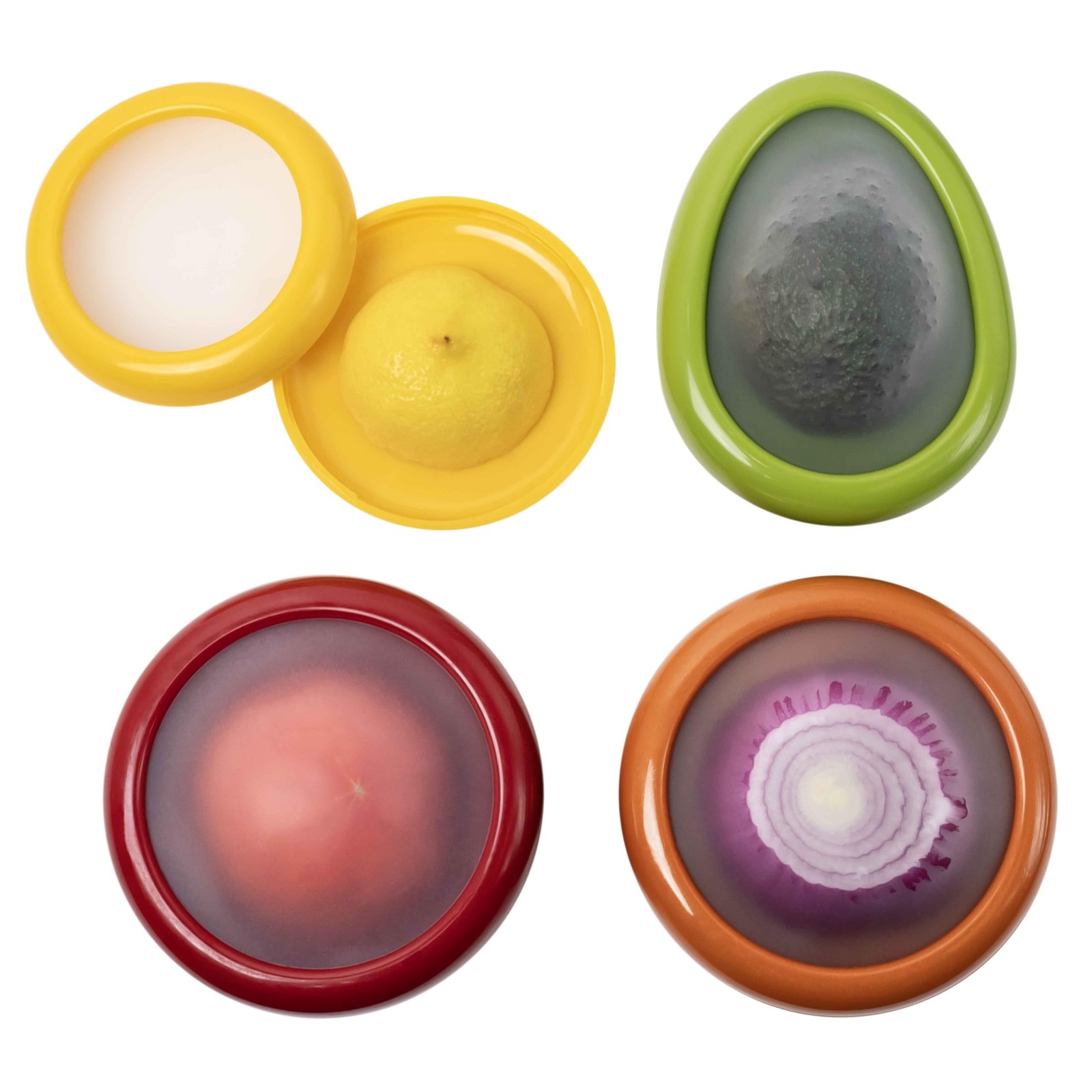 4 Count Food Saver Set Avocado Tomato Onion Lemon Stretch Pods Silicone