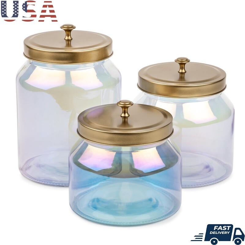 Rainbow Glass Food Storage Jars 3 Piece Set Airtight Kitchen Containers New
