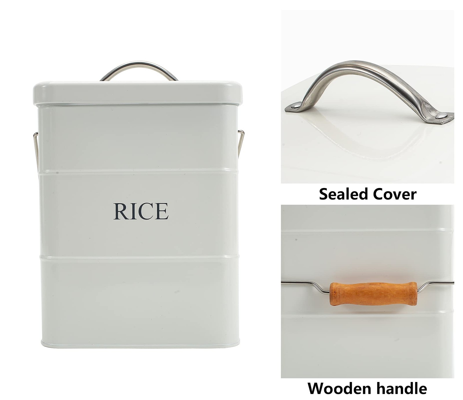 Xbopetda Metal Rice Storage Box, Square Rice Container with Lid and handle, S…