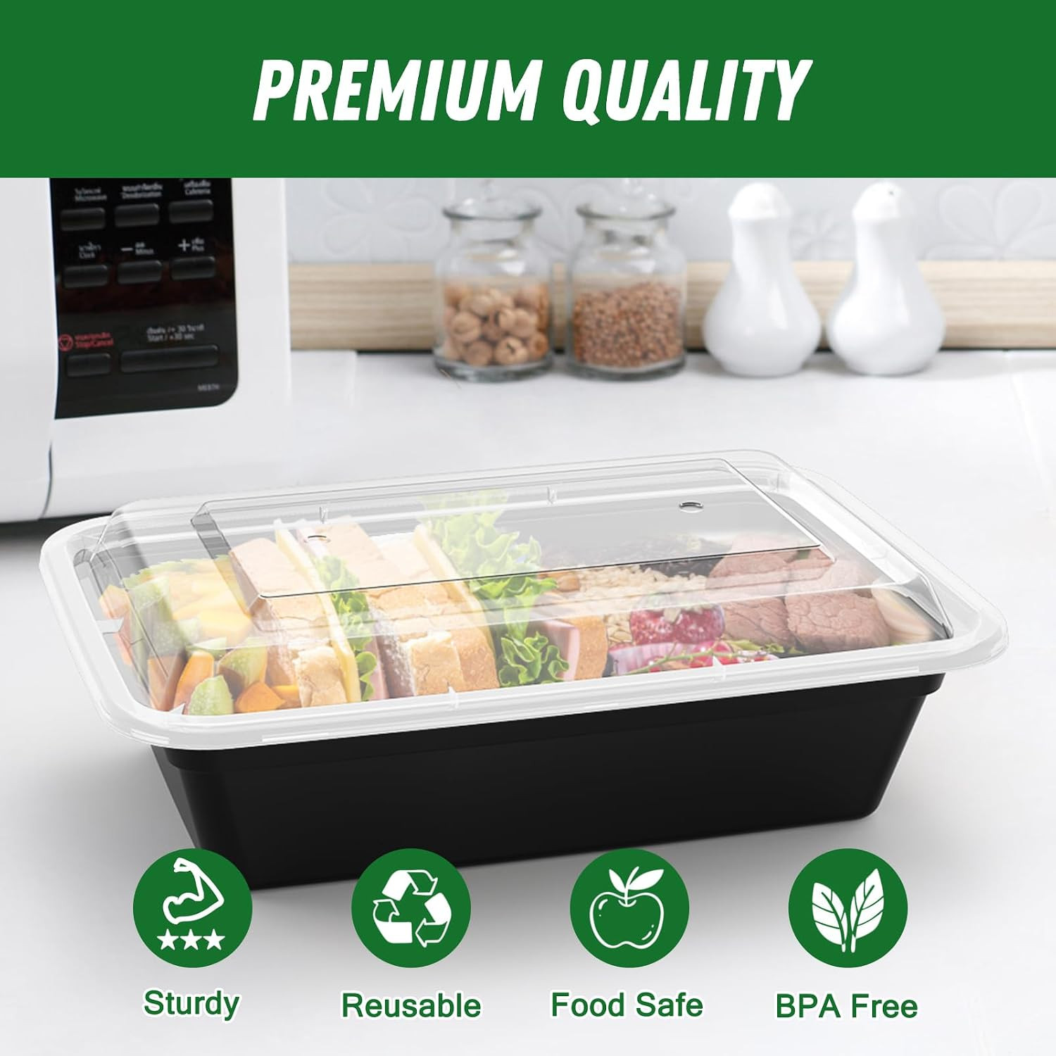 Dealusy 50 Pack (100-Piece) 38 Oz Meal Prep Containers Reusable with Lids, Sturd