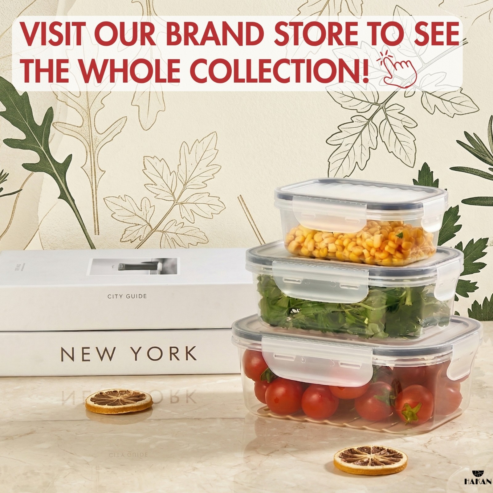 Hakan Airtight Food Storage Containers 3-Pack Locking Lids Stackable Leakproof