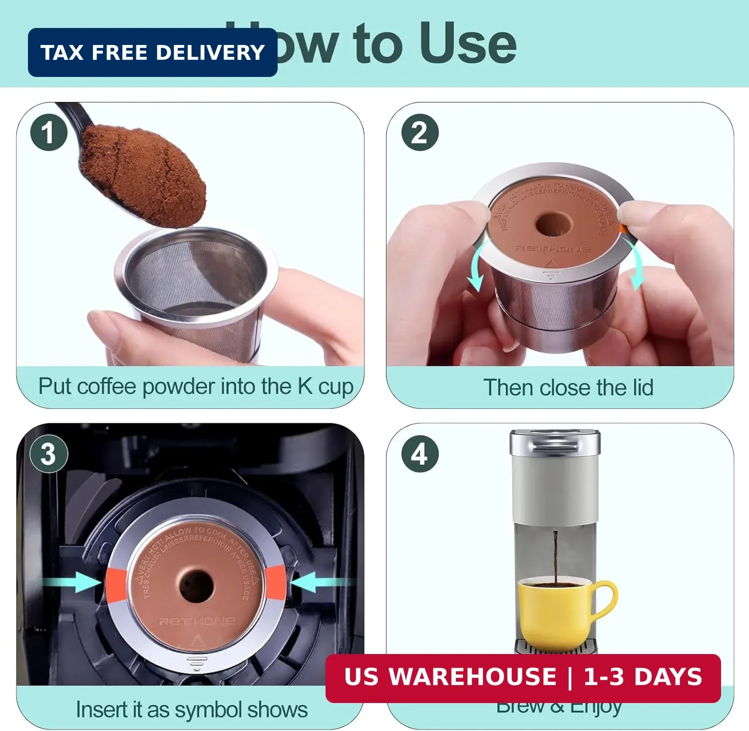 RETHONE K Cup Reusable Coffee Pods, Stainless Steel Reusable K Cups Compatible w