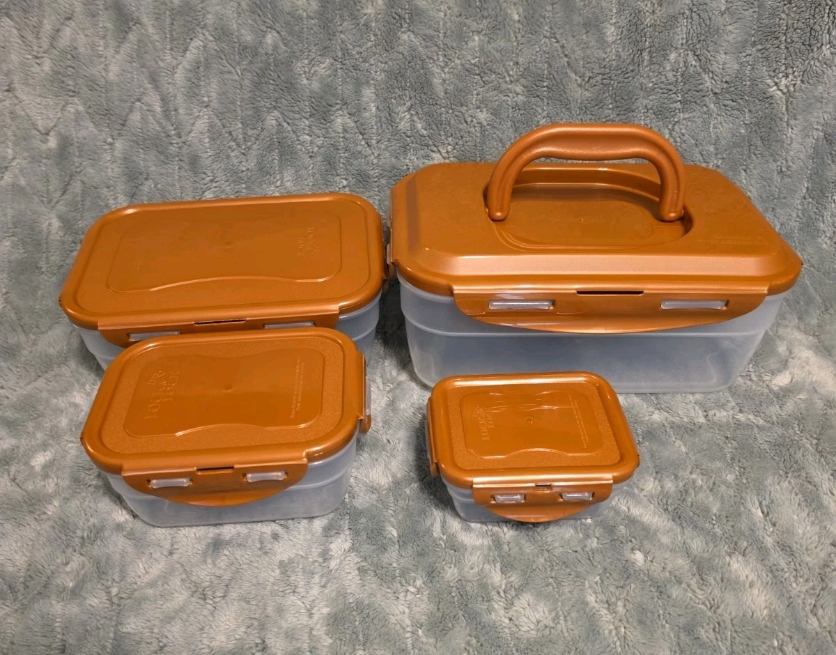 LocknLock Brand Clear Plastic Copper Lidded Food Storage System 4pc Nested NEW