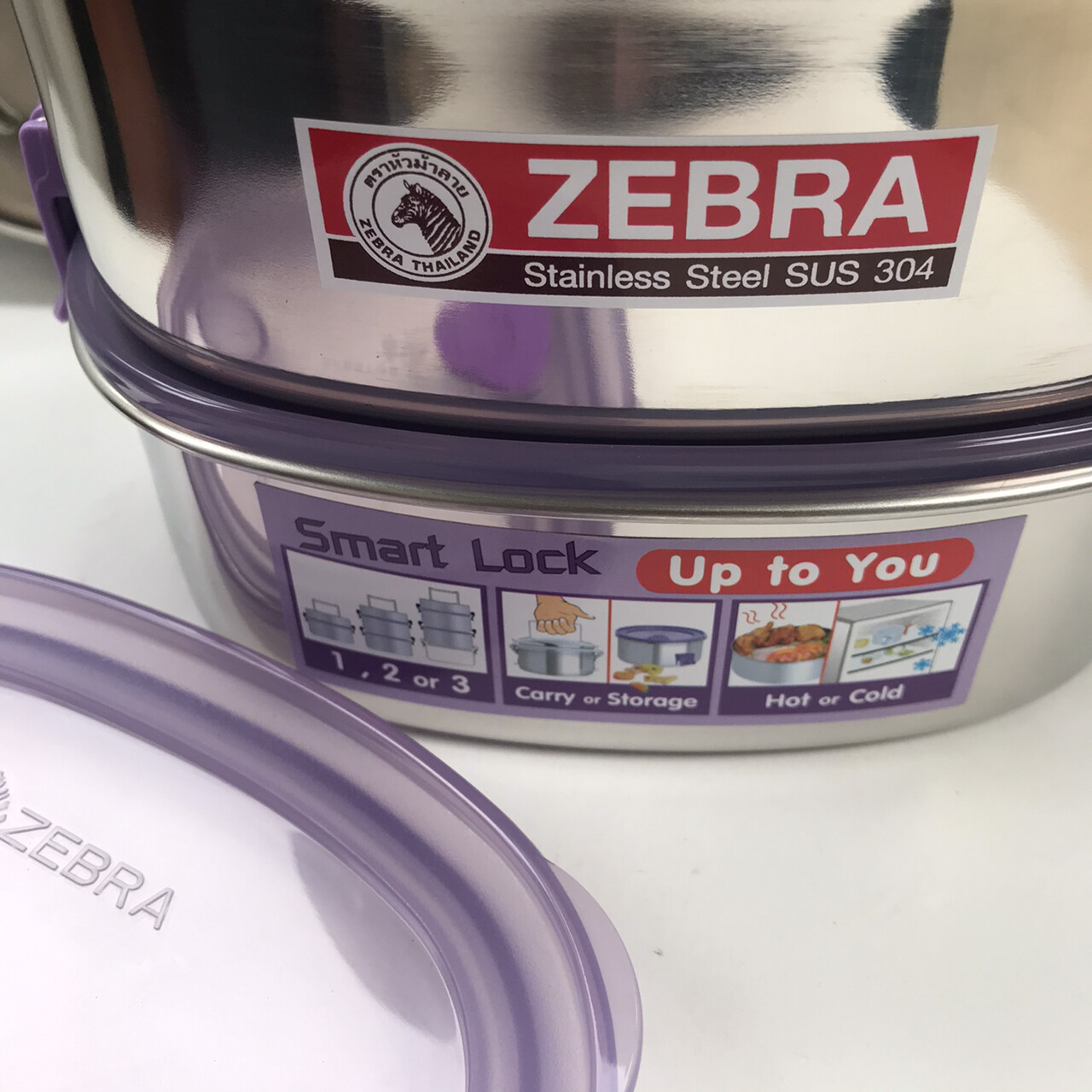 Thai Zebra Brand Oval Lunch Box Smart Lock Airtight Stainless 16 cm X 2 Stacks