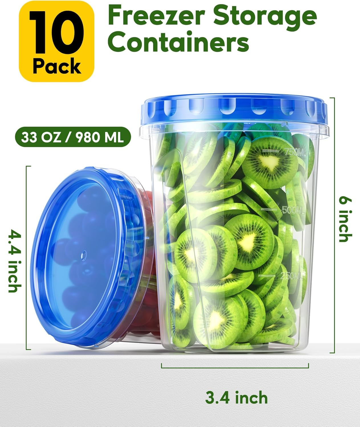 10 Pack-33Oz Freezer Storage Containers Set Plastic Food Twist Top Lids BPA Soup