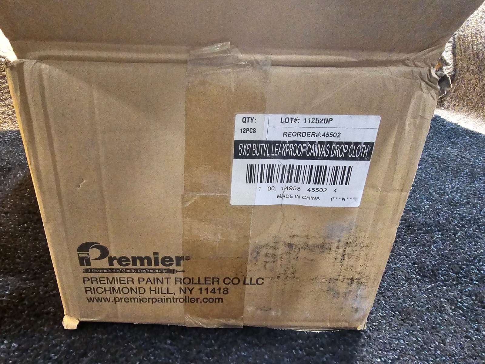 (QTY 12) Premier 45502 5 x 5 ft Butyl Leak Proof Canvas Plastic Drop Cloth