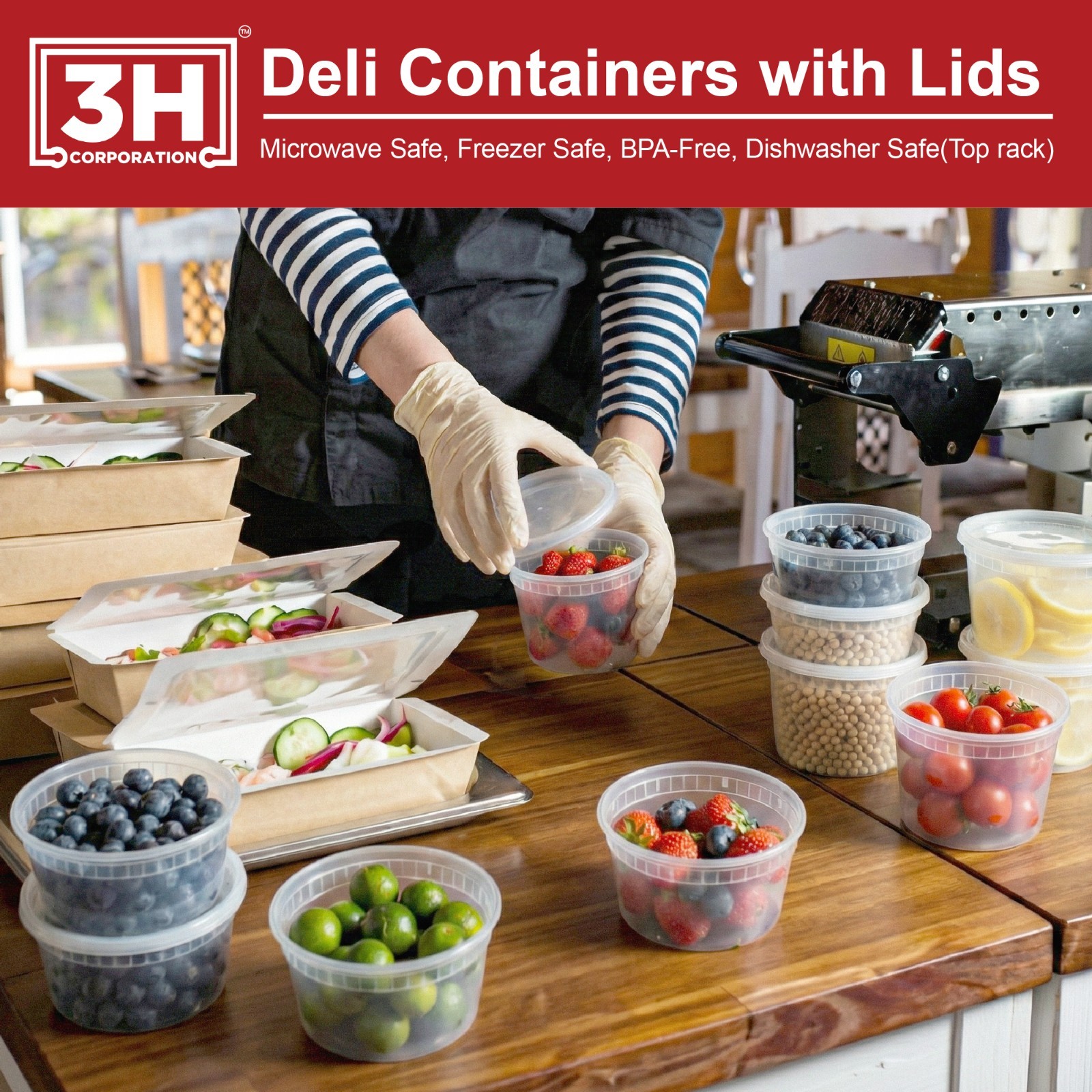 3H 32 oz Food Storage Containers with Lids (240 Set) Deli Containers with lids