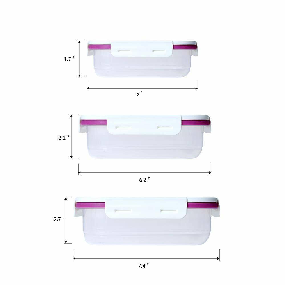 Set of 3 Rectangular Food Storage Container Set w/Lids Organizer Stackable