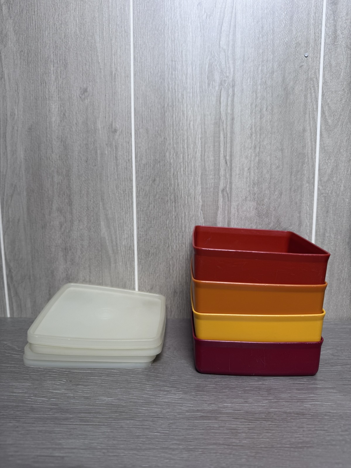 Vintage Tupperware Square Containers Set of 4 with Lids Retro Kitchen