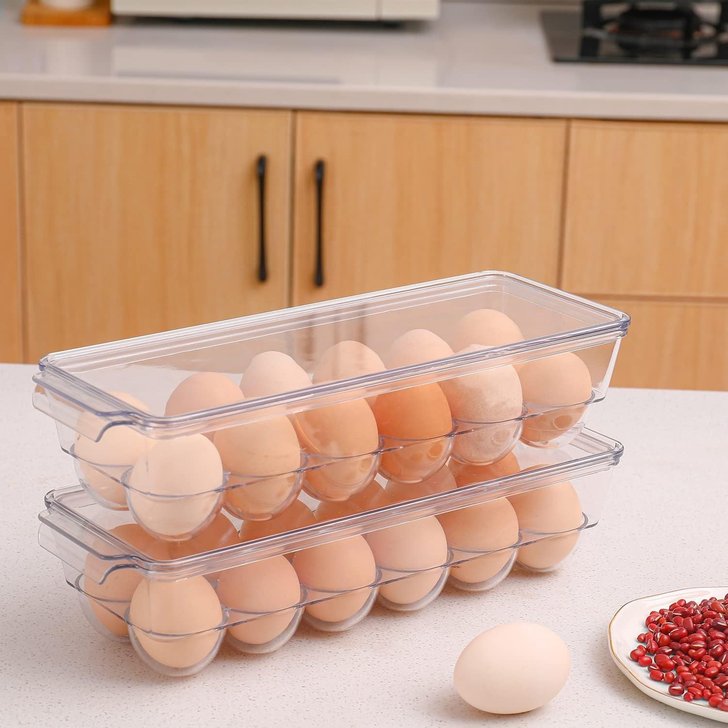 Clear Egg Storage Bin – 2 Pack Stackable Container Holds 12 Eggs