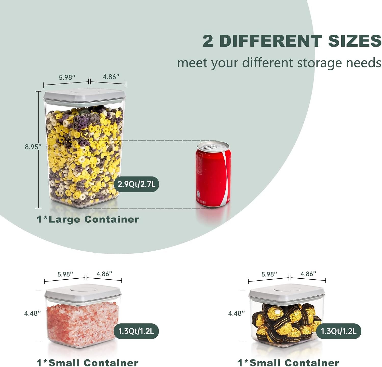 Pop Top Food Storage Containers, 3-Piece Pantry Containers with Lids Airtight, B