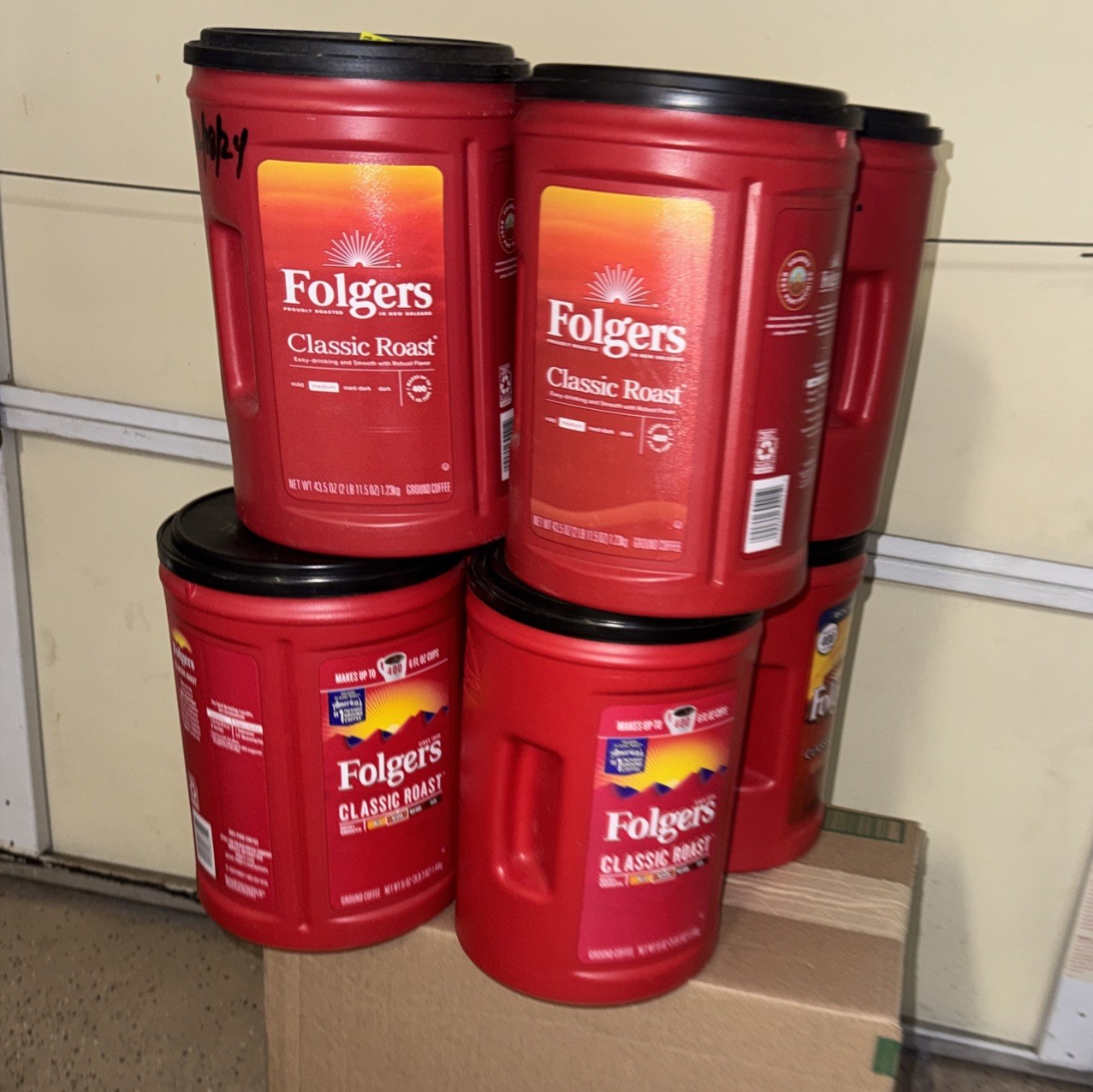 8 EMPTY Folgers Large Coffee Cans Container Plastic 43.5oz Storage Conainers