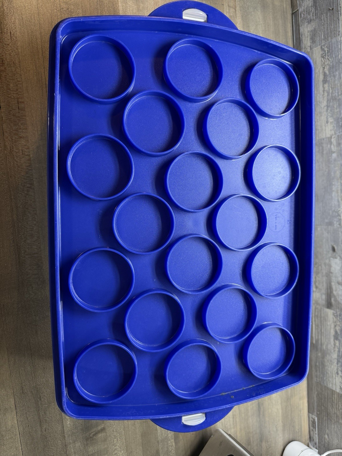 Tupperware Bake ’N Take Cake Carrier Cupcake Holder Blue Reversible Base (b9)