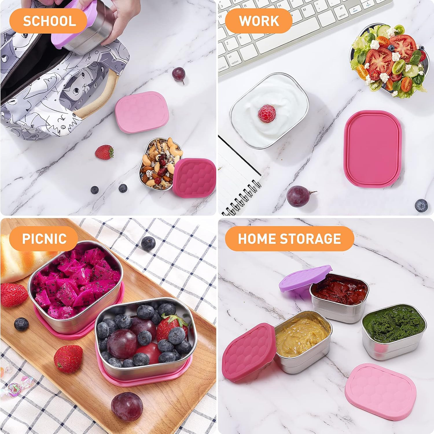 Small (1 CUP) Stainless Steel Snack Containers for Kids | Easy Open Leak Proof F