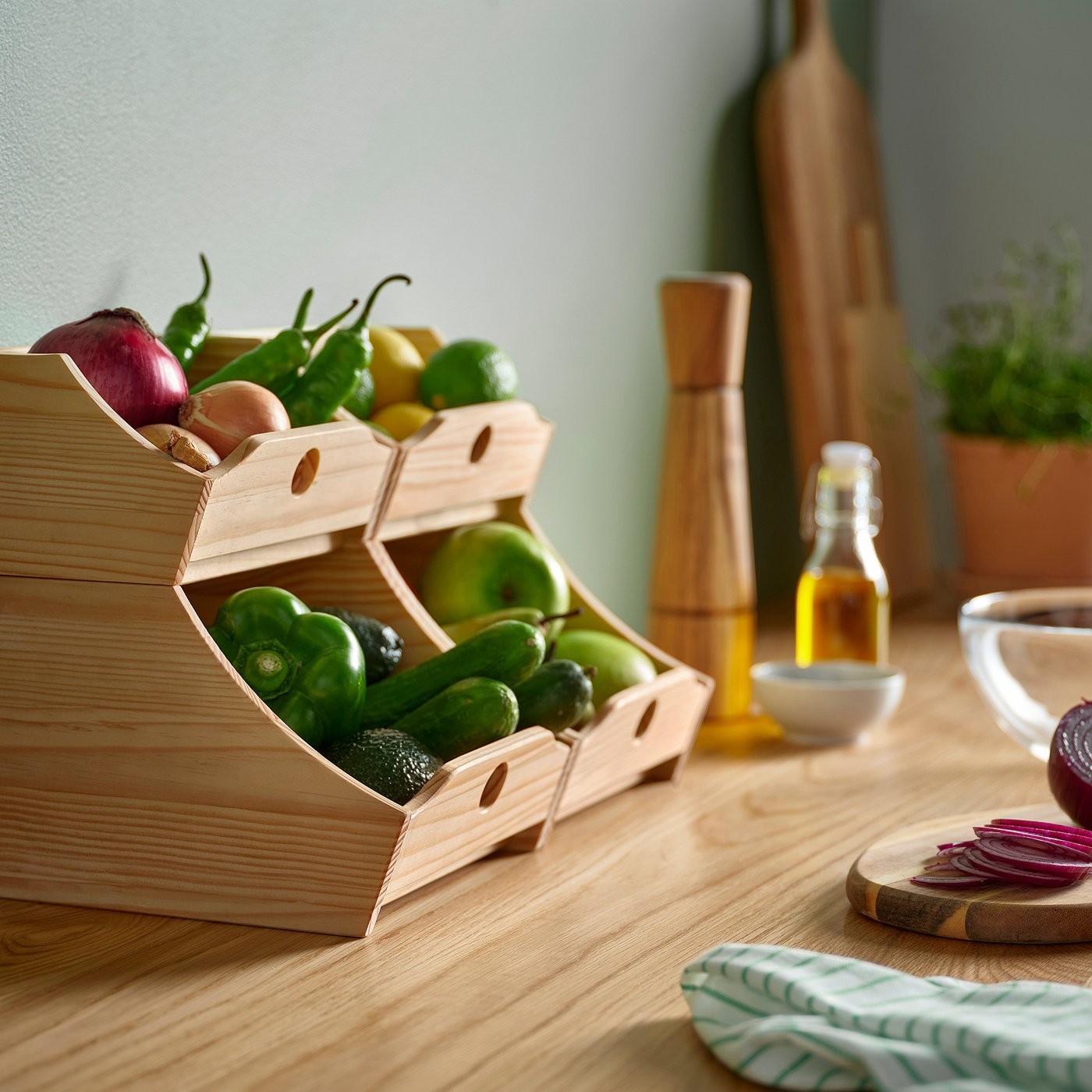 IKEA Solid Wood Food Storage Boxes Set of 2 Stackable Pine Fruit Basket