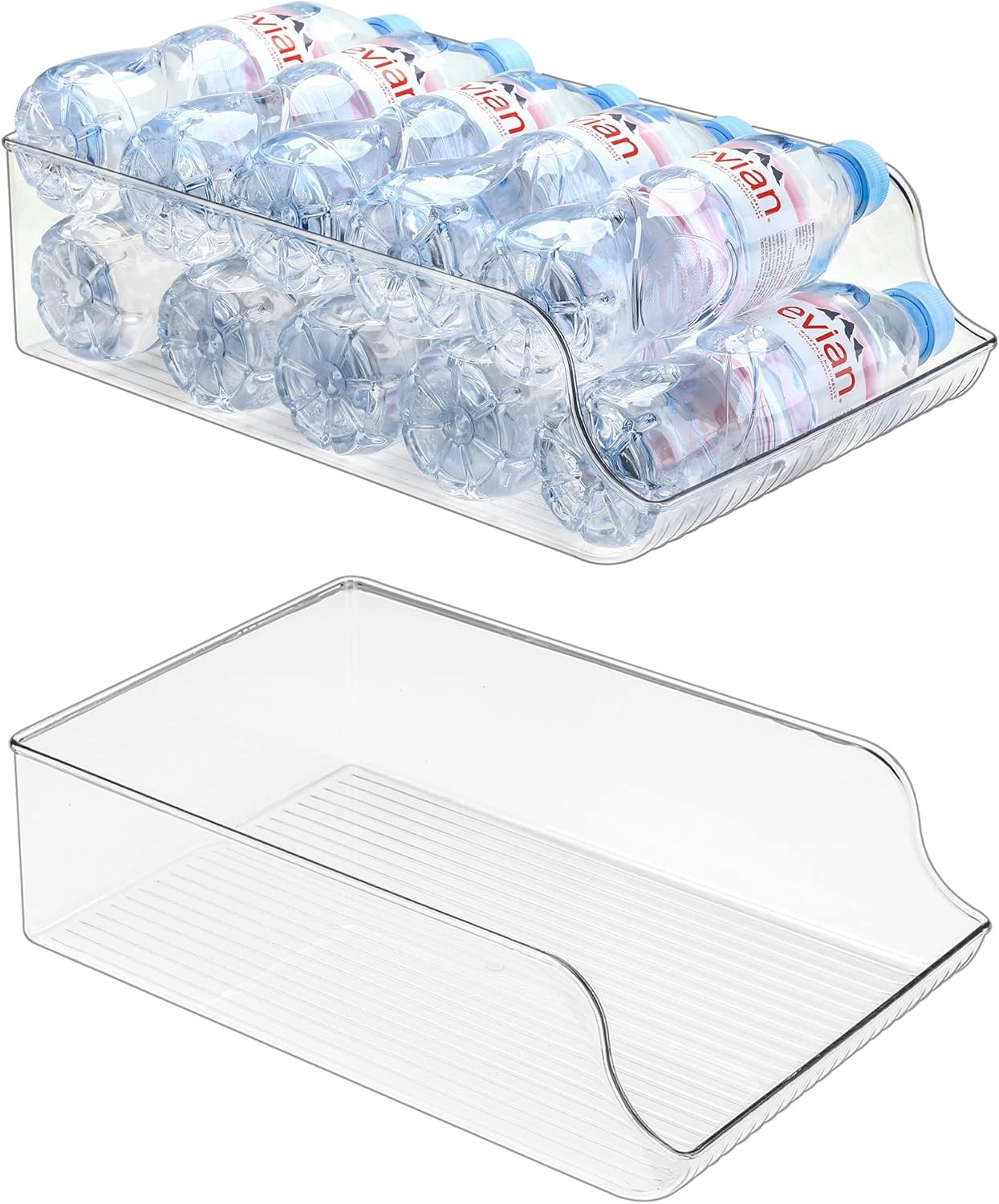2 Pack 16.9 oz Water Bottle Dispenser Organizer Refrigerator Plastic Container