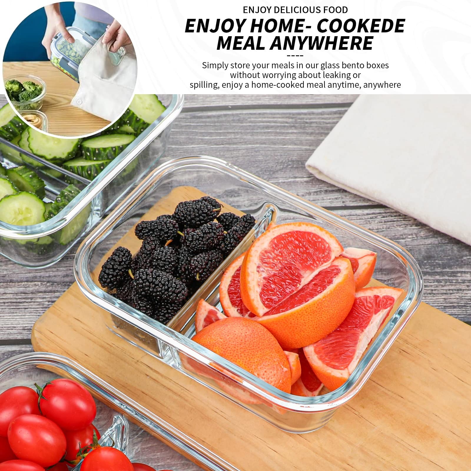 10 Pack 30oz Glass Meal Prep Containers – 2 Compartment Food Storage, Airtight B