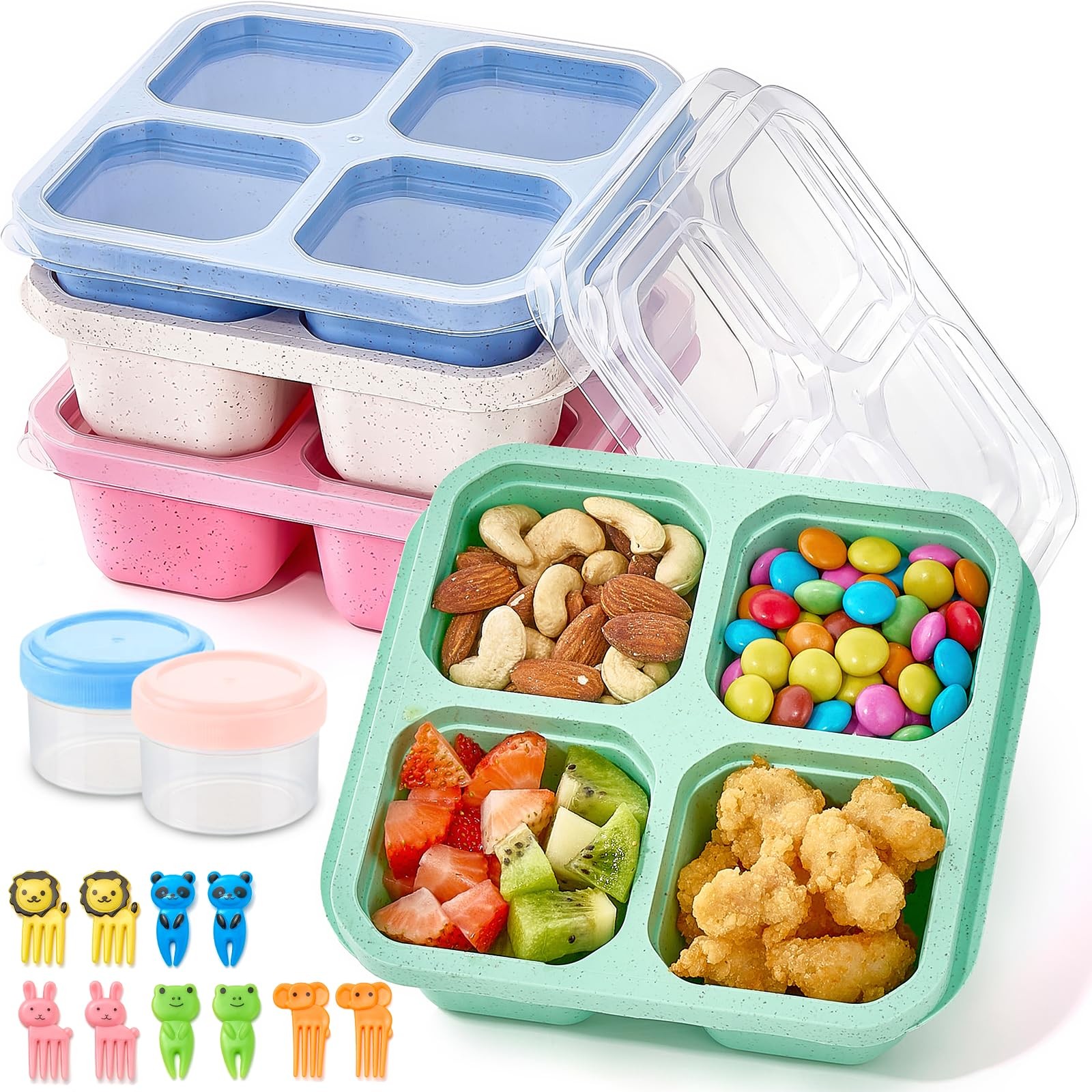 Bento Snack Boxes 4 Pack, Boxes, Wheat (Green/Blue/Pink/Beige)
