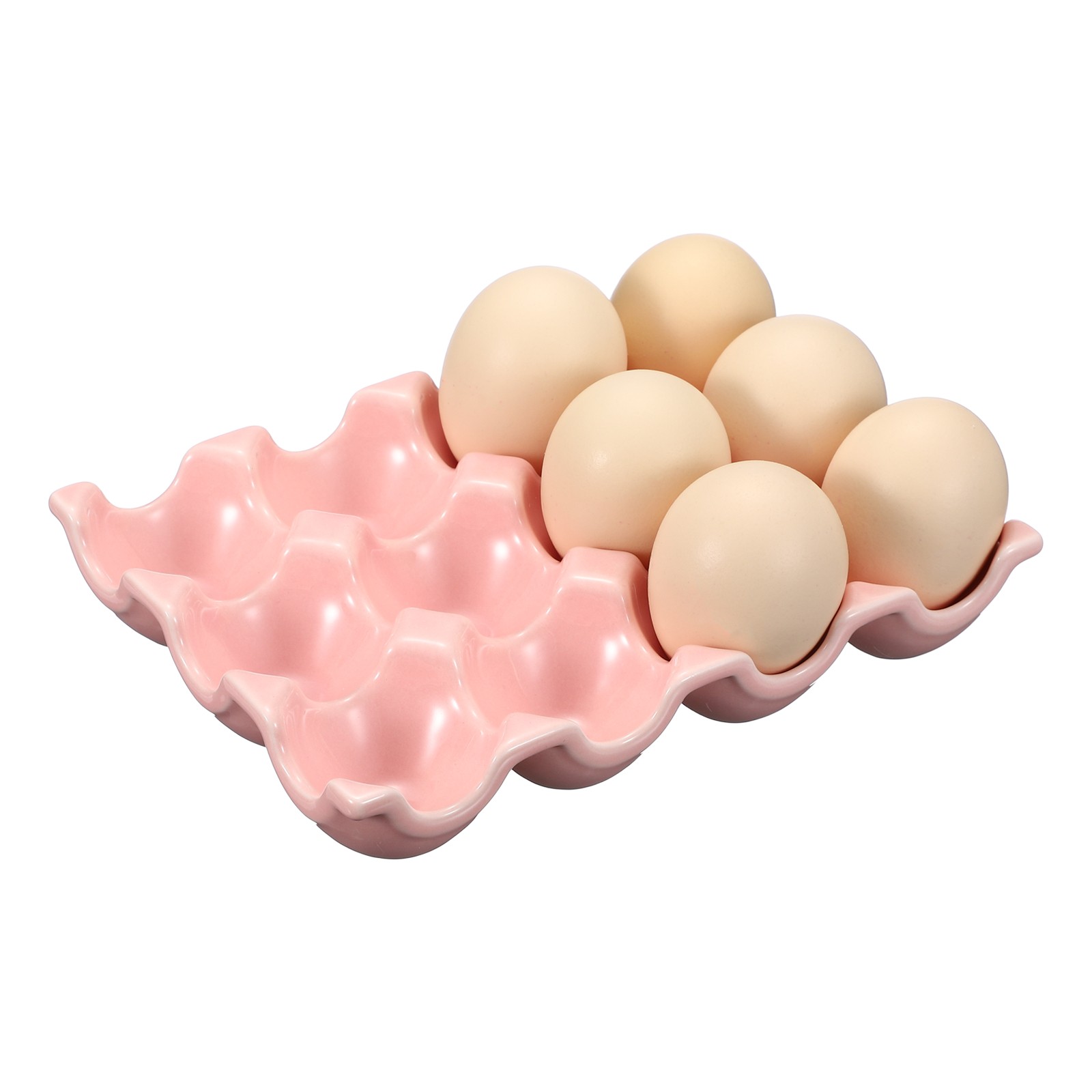 Ceramic 12 Cups Egg Tray Holder for Home Kitchen Storage, Pink