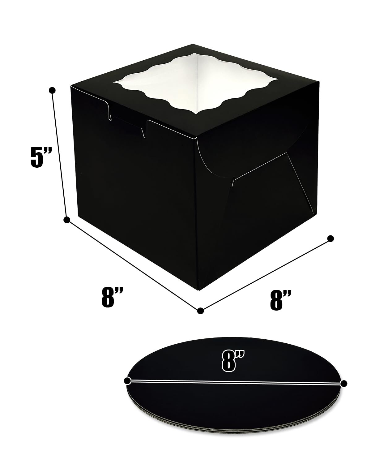 36pcs 8x8x5 Inches Cake Boxes with Window 18-Packs Black Cake Boxes 8 Inch Ba…