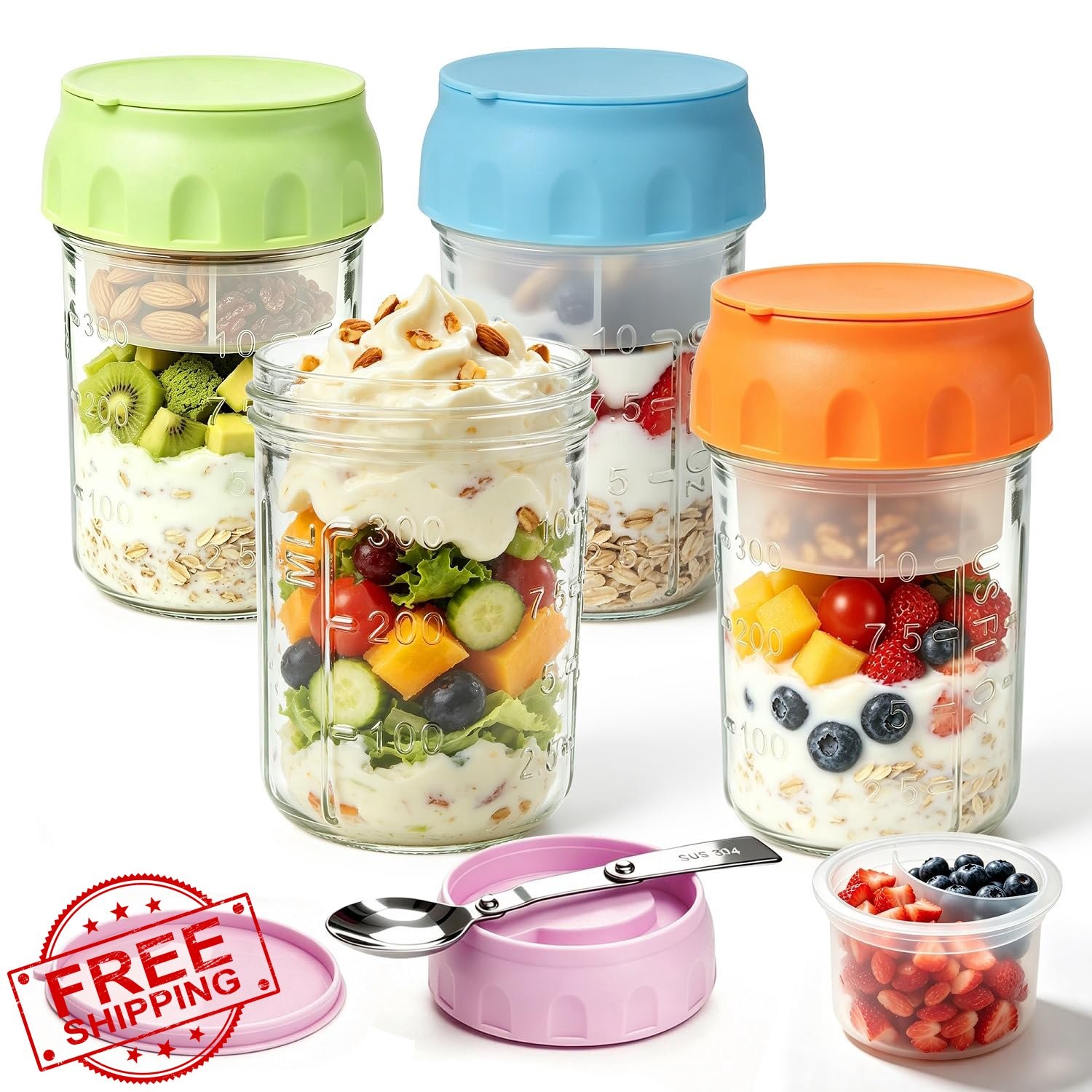 Torchero 4 Pack Multi-colored 16oz Oats Containers