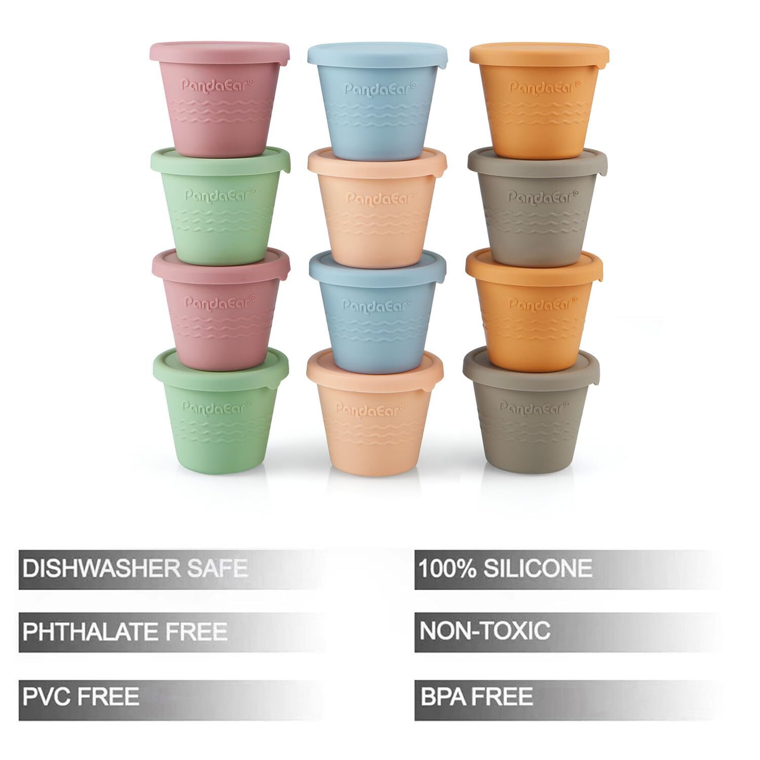 12 Pack Silicone Baby Food Storage Containers, 4 oz Reusable Small Snack Cont…