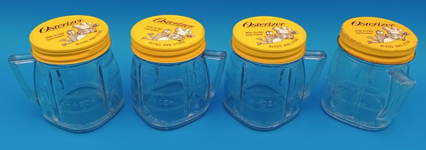 Vintage Osterizer Plastic Blender Jar Set Of 4 Oster Mini Blend & Store 4oz