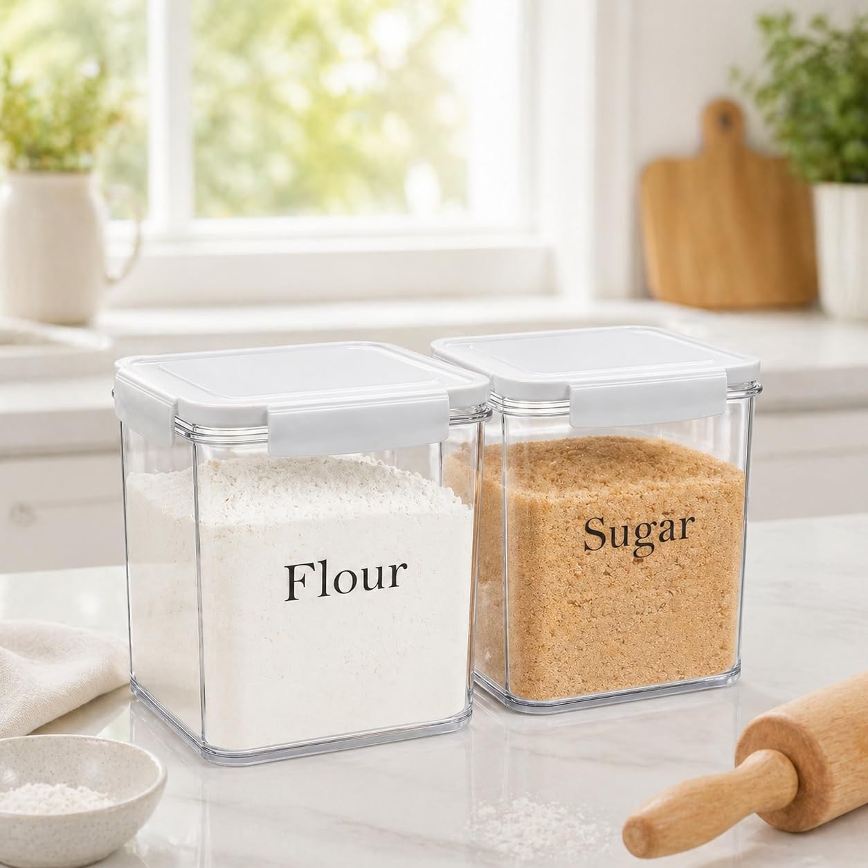 Set of 2 Large Food Storage Jars 4L – Airtight Containers with Lids, White wi…