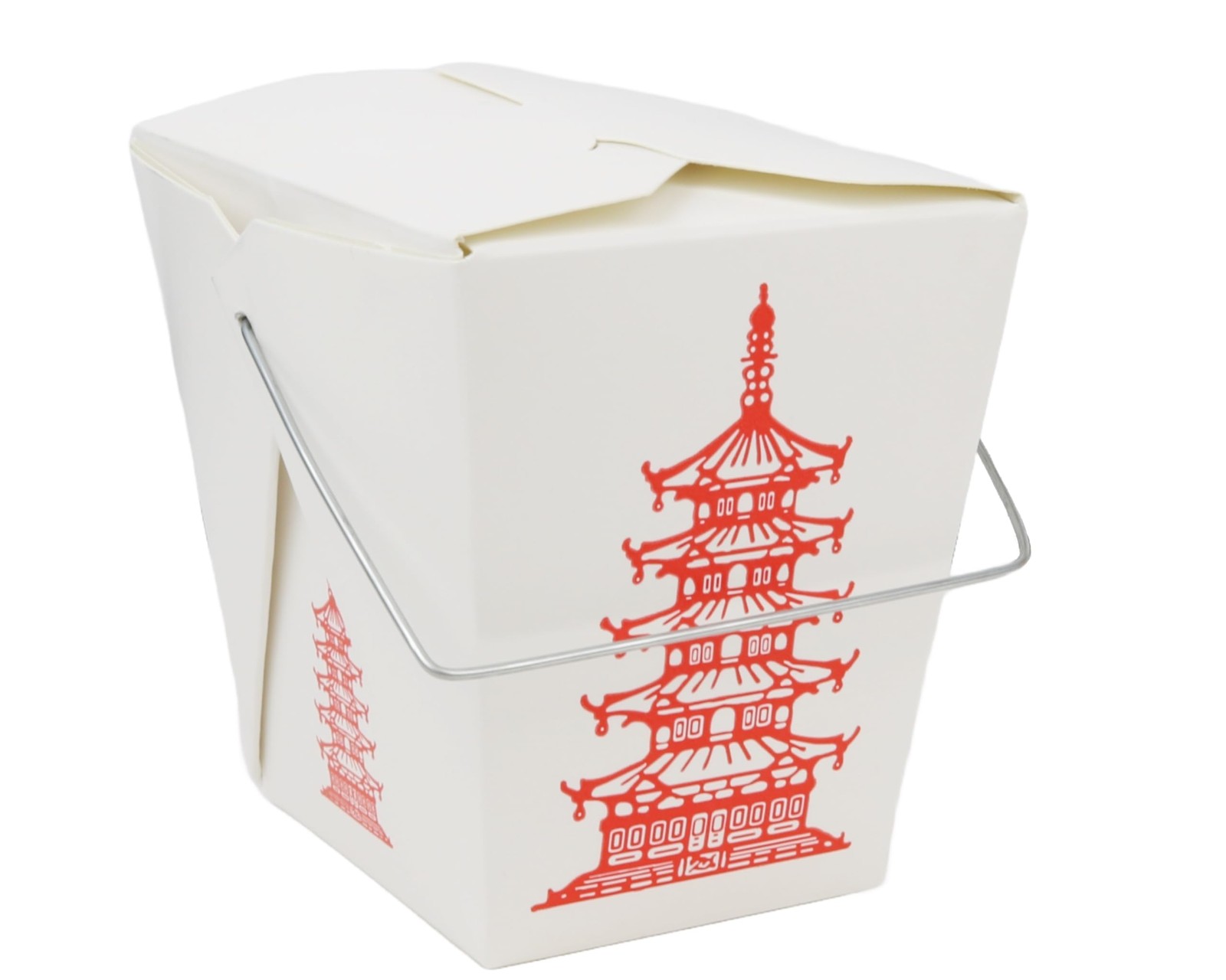 15 Count 16 oz Pagoda Wire Handle Chinese Takeout Box Oyster Pails