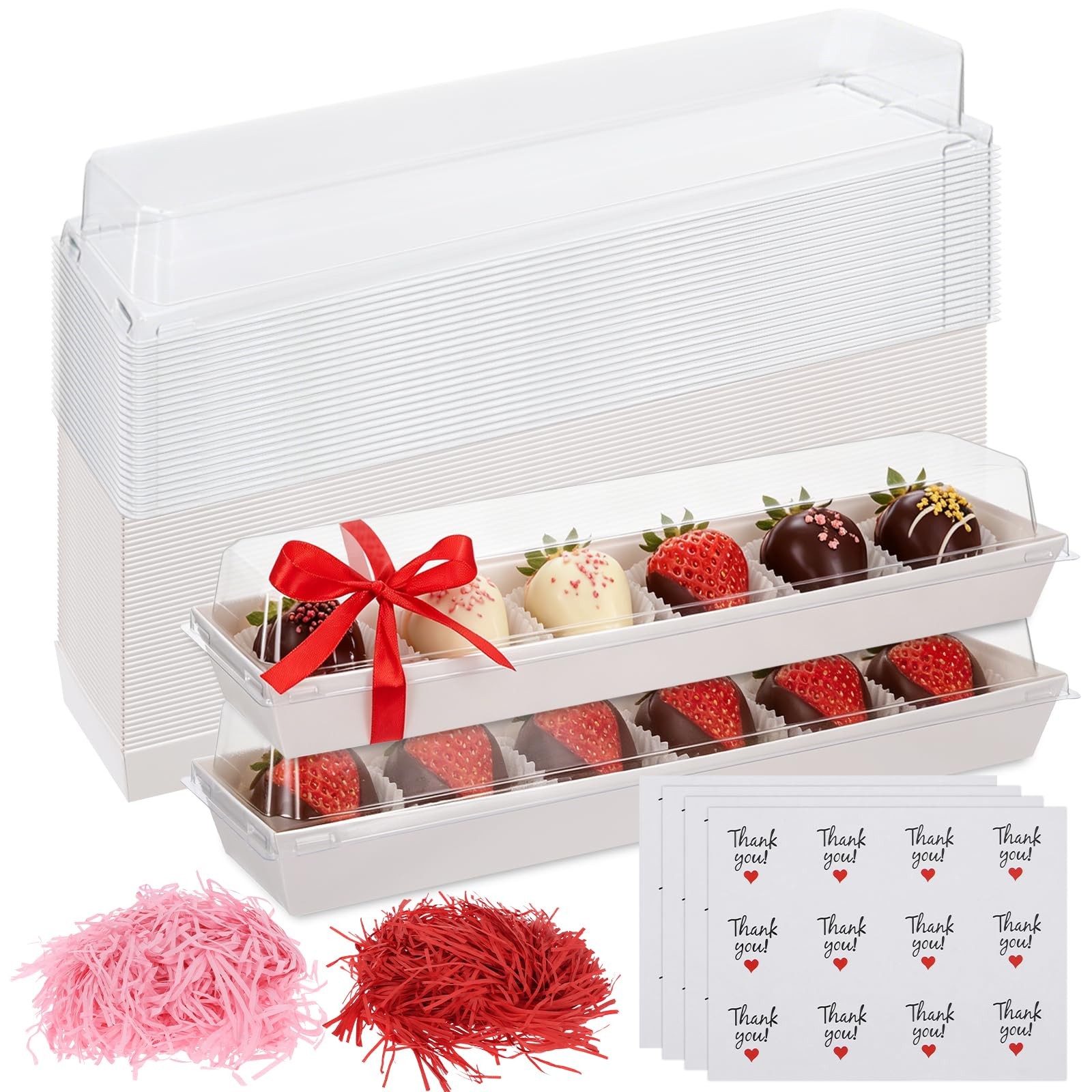 40 Pack Chocolate Strawberry Boxes with Clear Lids Disposable Macaron Boxes w…