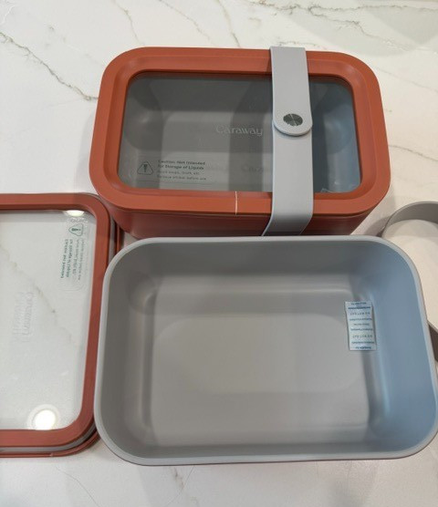 NEW Set of 2 Caraway Glass Food Storage 6.6 Cup Glass Containers Perracotta