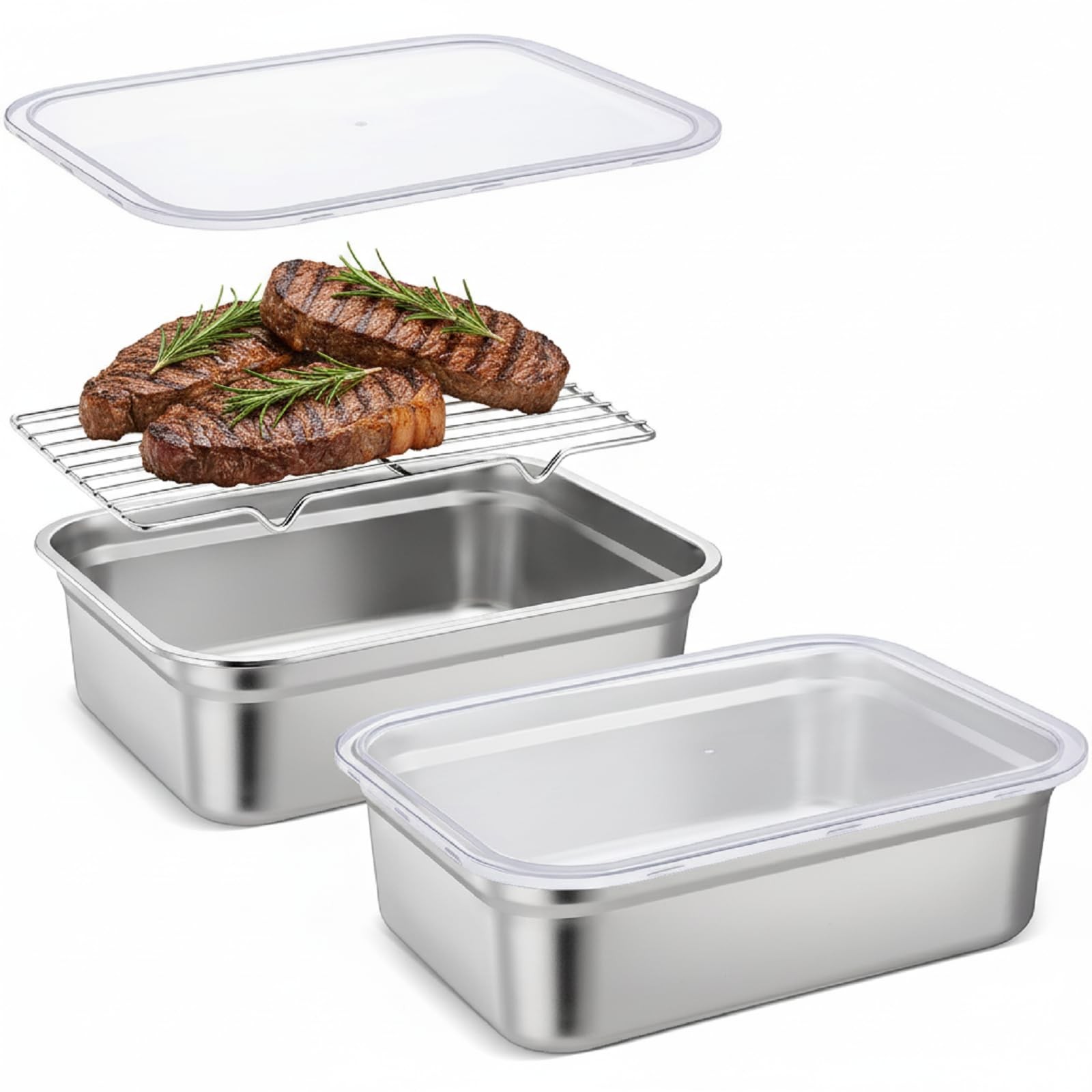 Stainless Steel Food Container Lid Rack Roasting Baking Pan 32×26 cm 3.9 Inch