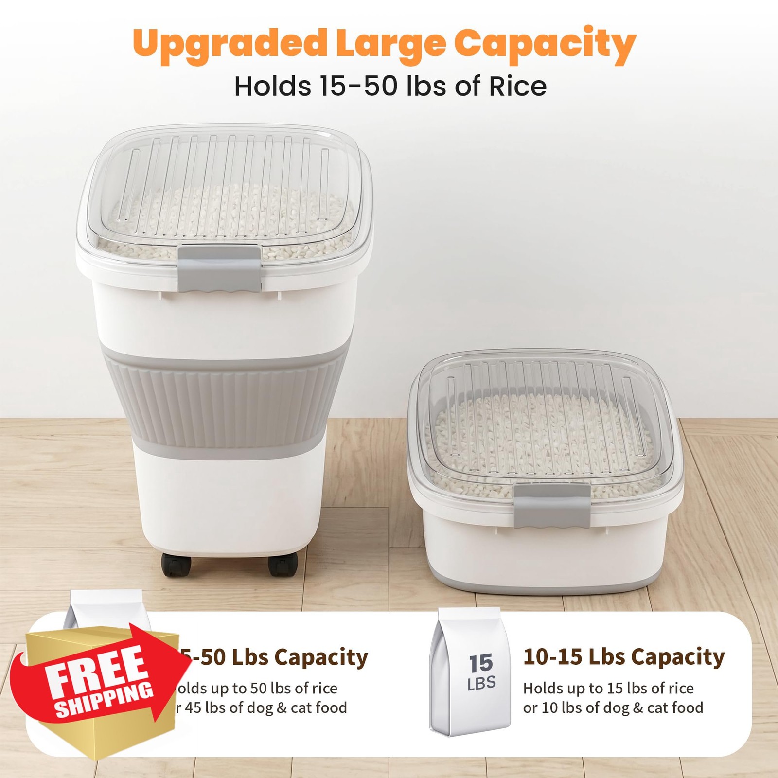NURYO Grey 50lbs Rice Storage Container