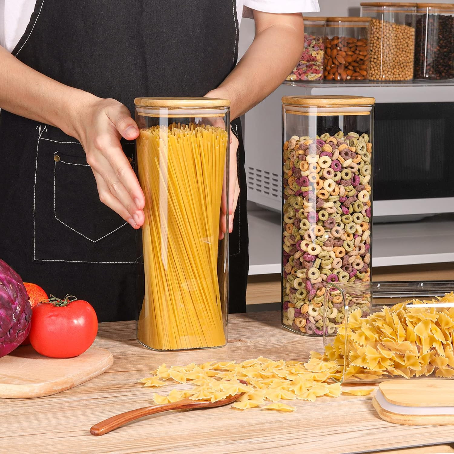 Comsaf Glass Spaghetti Pasta Storage Containers with Lid(71Oz), Tall Clear Airti