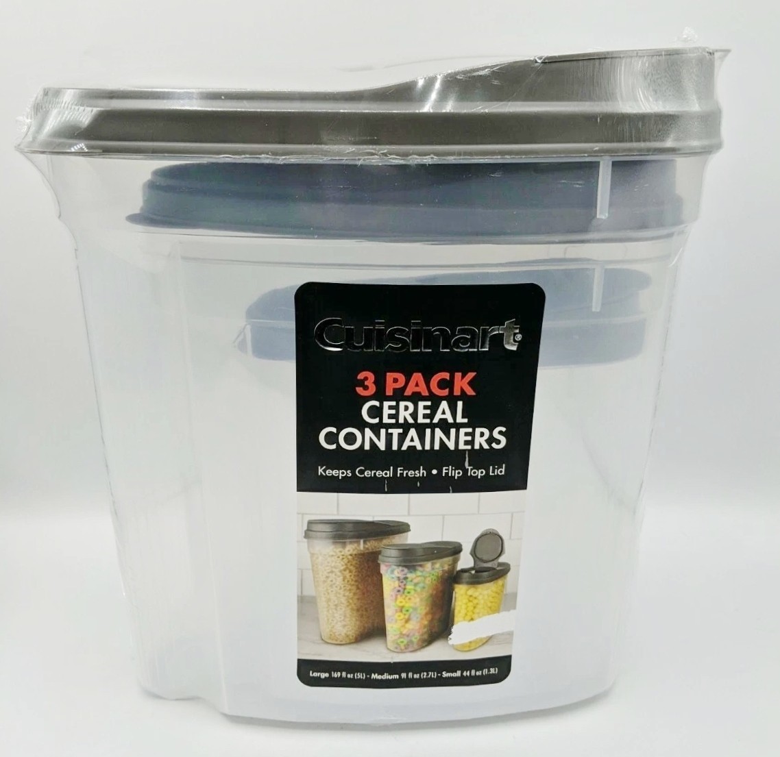 Cuisinart 3 Pack Cereal Containers Gray Flip Top Lid – NEW/SEALED