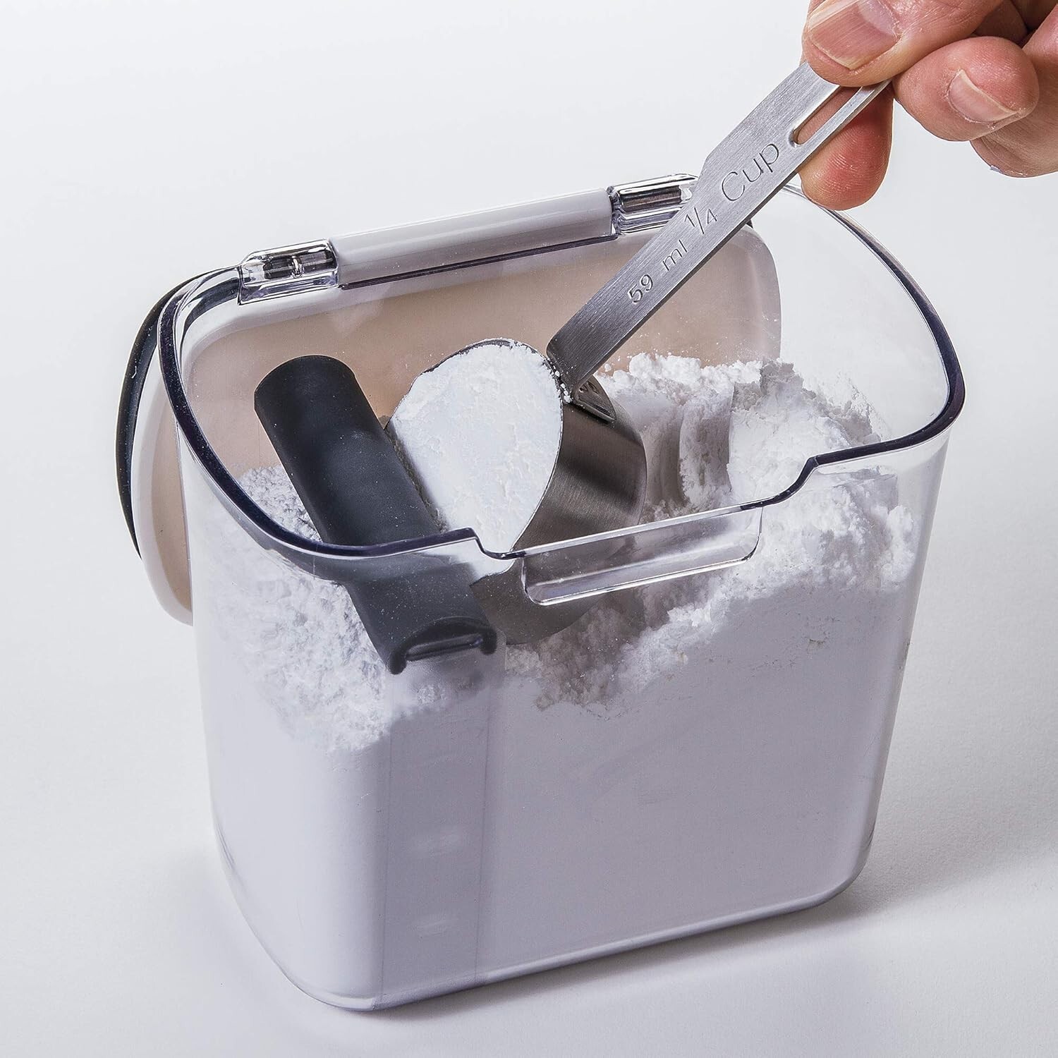 Airtight 1.4 Quart Powdered Sugar Storage Container with Measuring Spoon in Gray