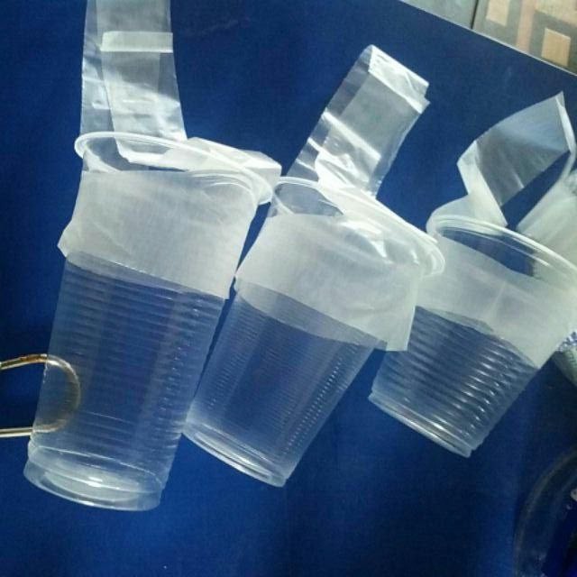 1,000Pcs Clear Plastic Cup Carrier Handle Drink T Delivery Container Hanging Bag