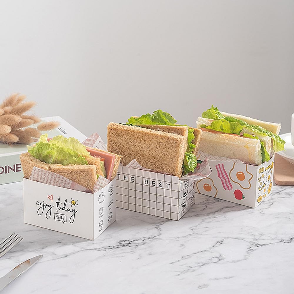 50 Pack Paper Take Out Containers, Mini Burger Sandwich Boxes, 50 Oil Sheets