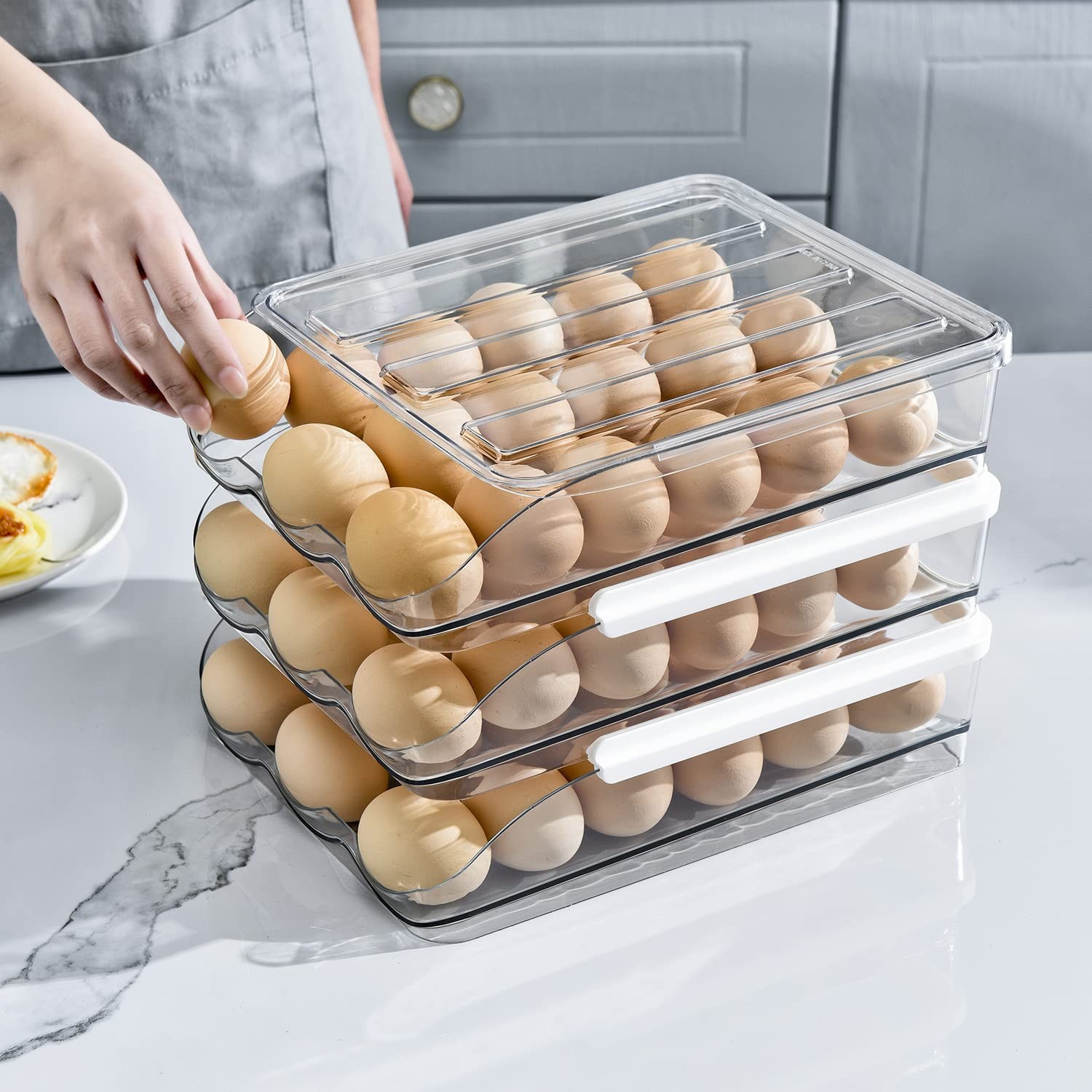 3 Layer Ramp Type Auto Rolling Egg Holder Storage Container for Refrigerator …