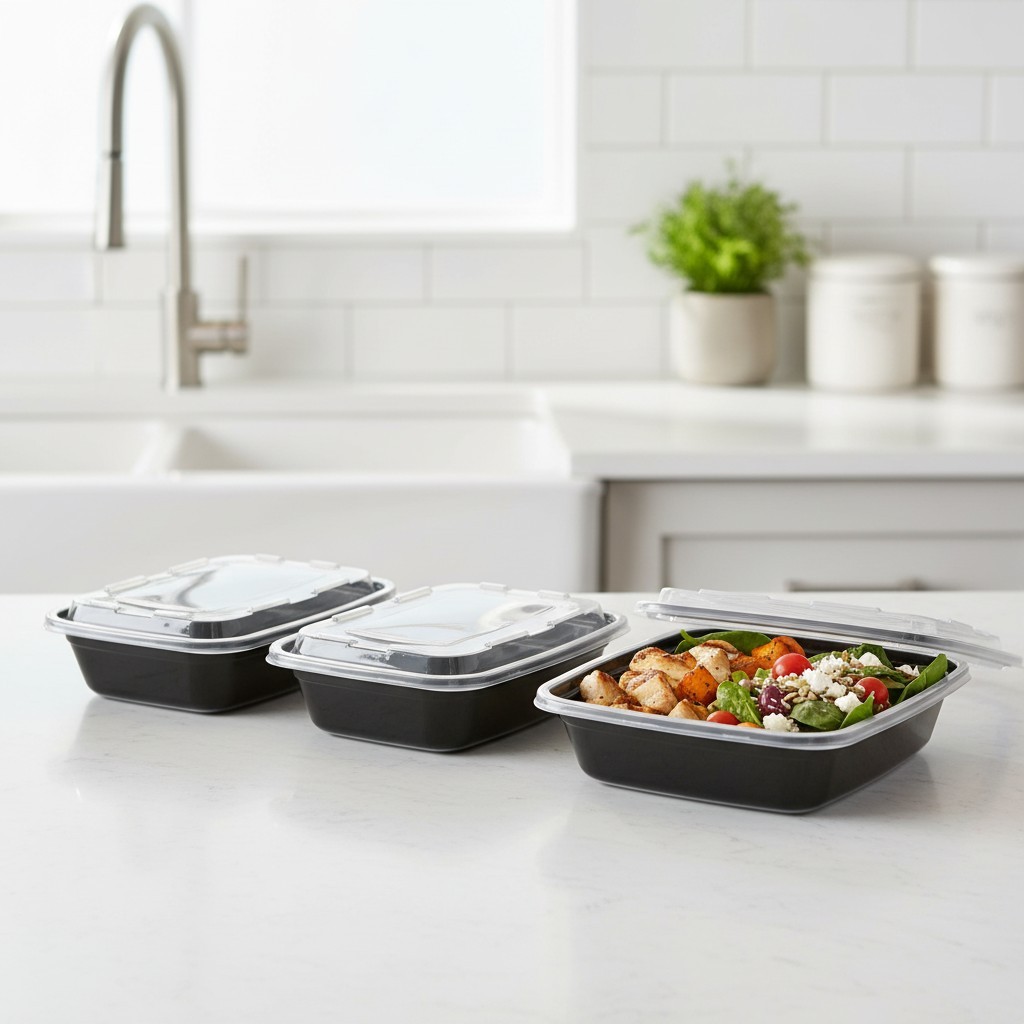 Microwave, Dishwasher & Freezer Safe 15-Pack Meal Prep Containers – 28 oz Black