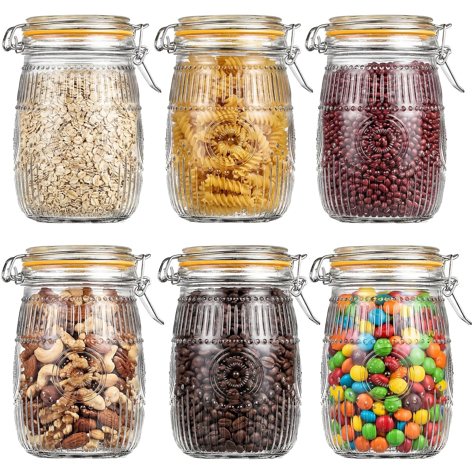 Icesip 6Pack Glass Jars with Airtight Lid, 32oz Wide Mouth Mason Jar with Cla…