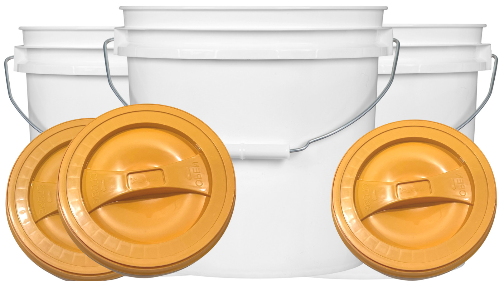 2 Gallon White Food Grade Bucket Pail with White Screw on Orange Lid (Pack of 3)