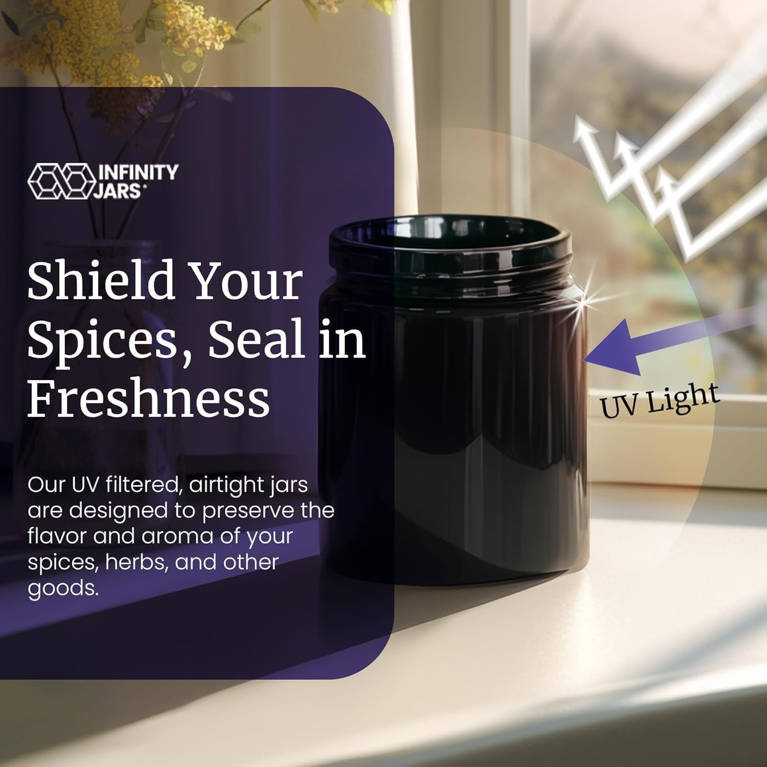 Classic Airtight Ultraviolet Glass Jar 250  ML (8.3 fl oz) Pack 6 Smell Proof,
