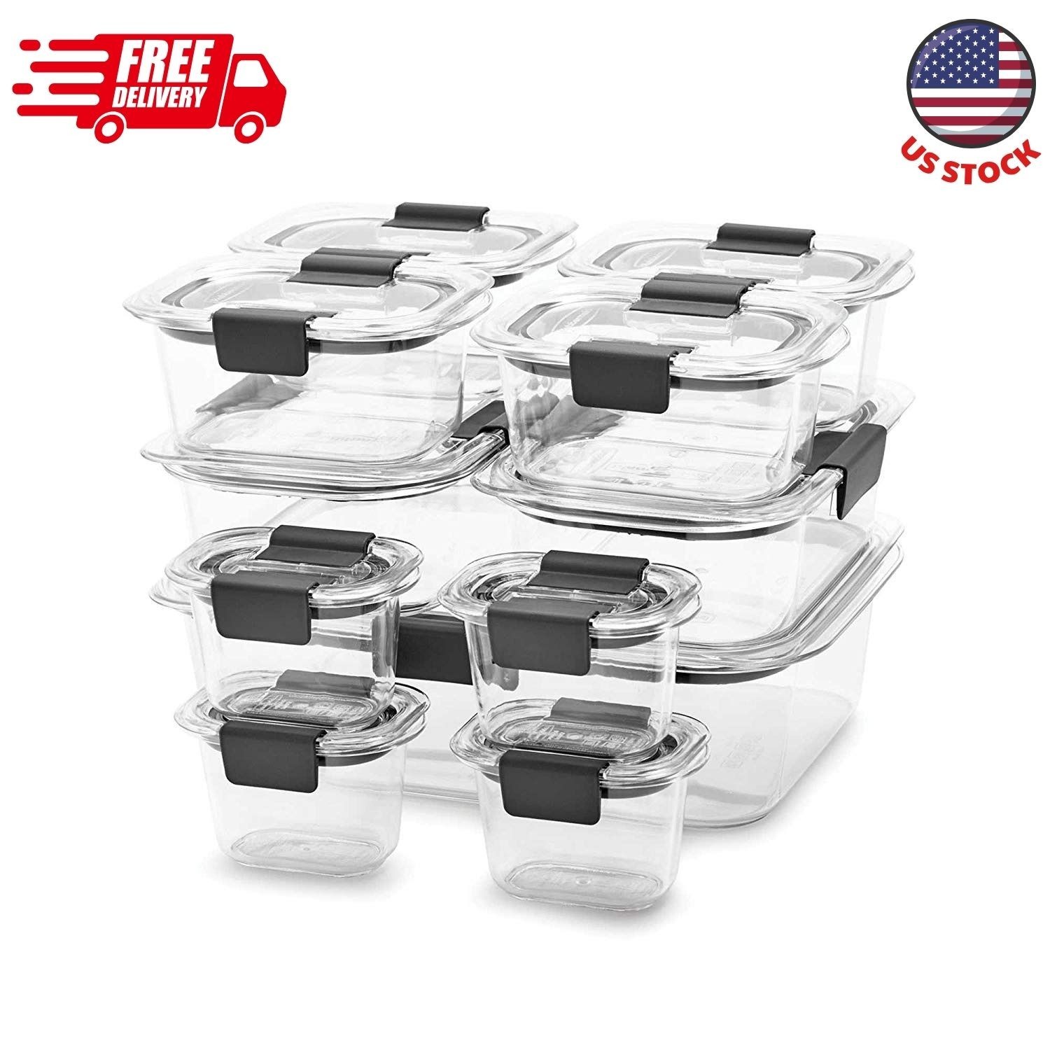 Food Storage Containers, Set of 11 (22 Pieces Total), Clear
