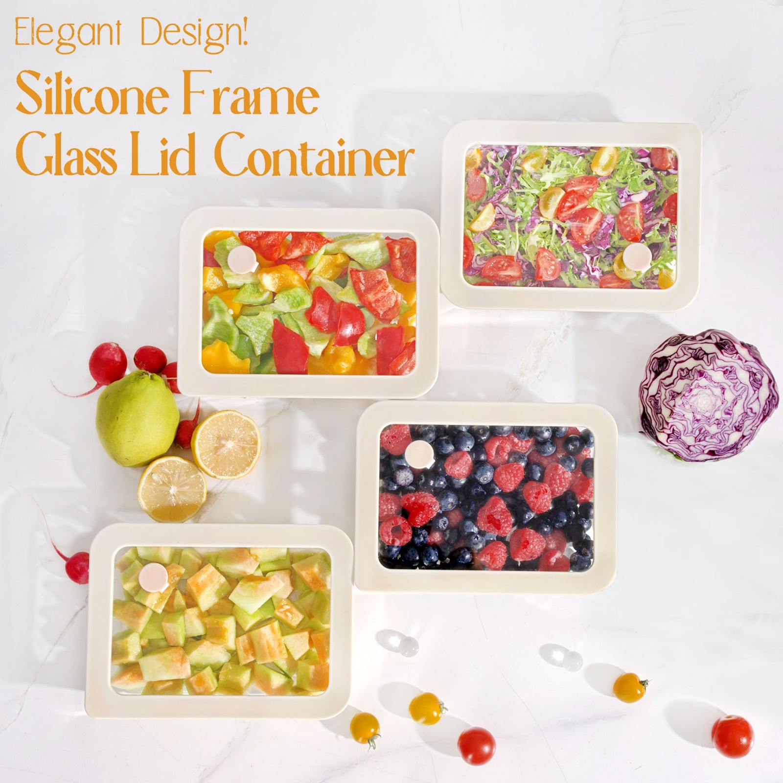 Urban Green Glass Food Container Set with Lid, 4 Pack, White Sand – 4P