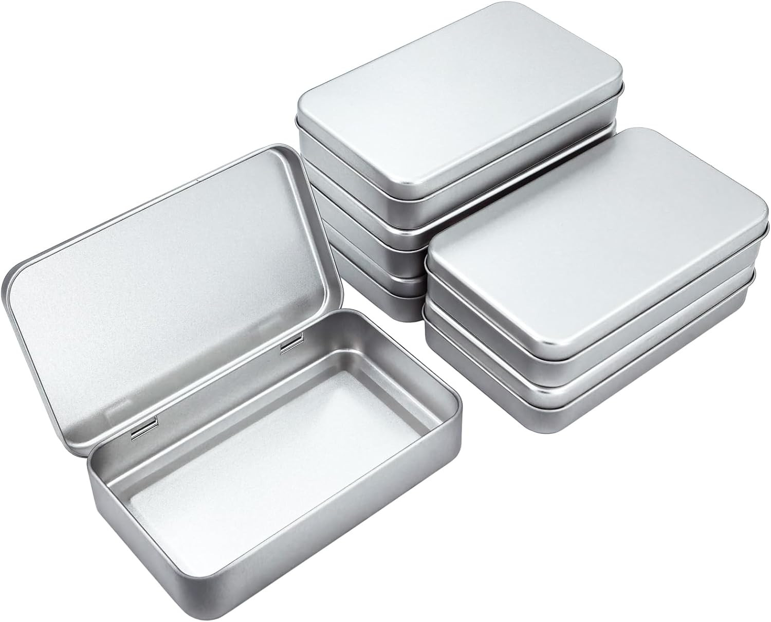 6 Pieces Rectangular Metal Empty Hinged Tins Containers Basic Necessities Home S