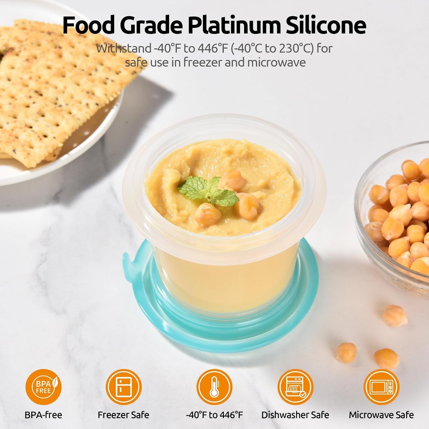 2Pc 4oz Silicone Food Containers Airtight Snack Box Freezer Microwave Safe