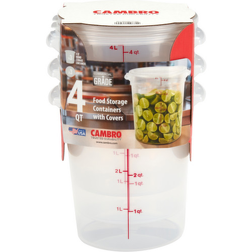 Cambro 4 Qt Round Food Storage Containers w/ Lids 3-Pack BPA-Free