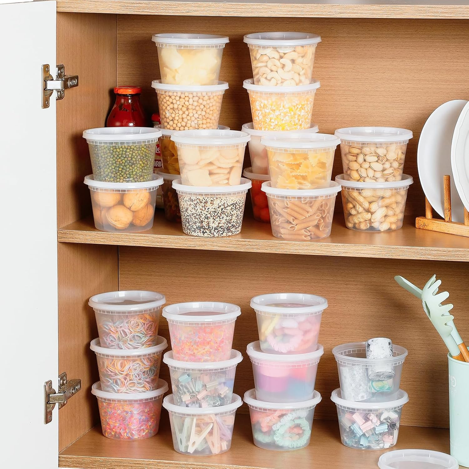 32 Sets 12 Oz Plastic Deli Food Containers with Lids, Airtight Food Storage Cont
