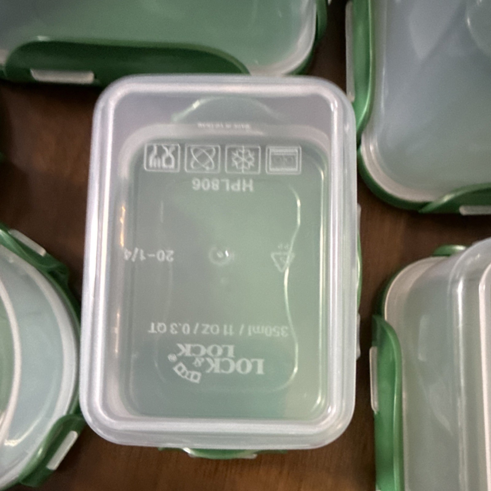 Lock & Lock 8pc Square Round Rectangle Plastic Storage Set Clear Green Snap Lid